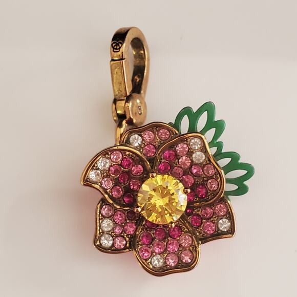 VTG Juicy Couture 2012 Pink Flower Charm with Pave Rhinestones Gold Plated Crown - Picture 1 of 5